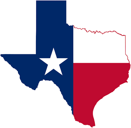 Map of Texas in state flag colors